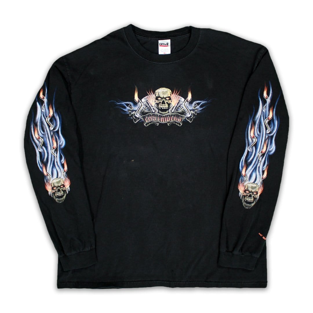 Vintage Easy riders Flaming Skull Long Sleeve | Rebalance Vintage.