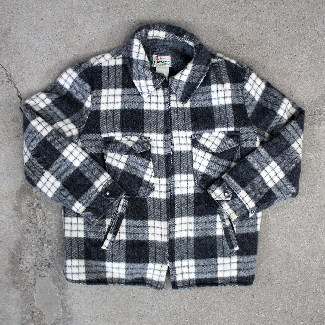 Vintage 90s Black + White Wool Plaid Jacket | Rebalance Vintage.