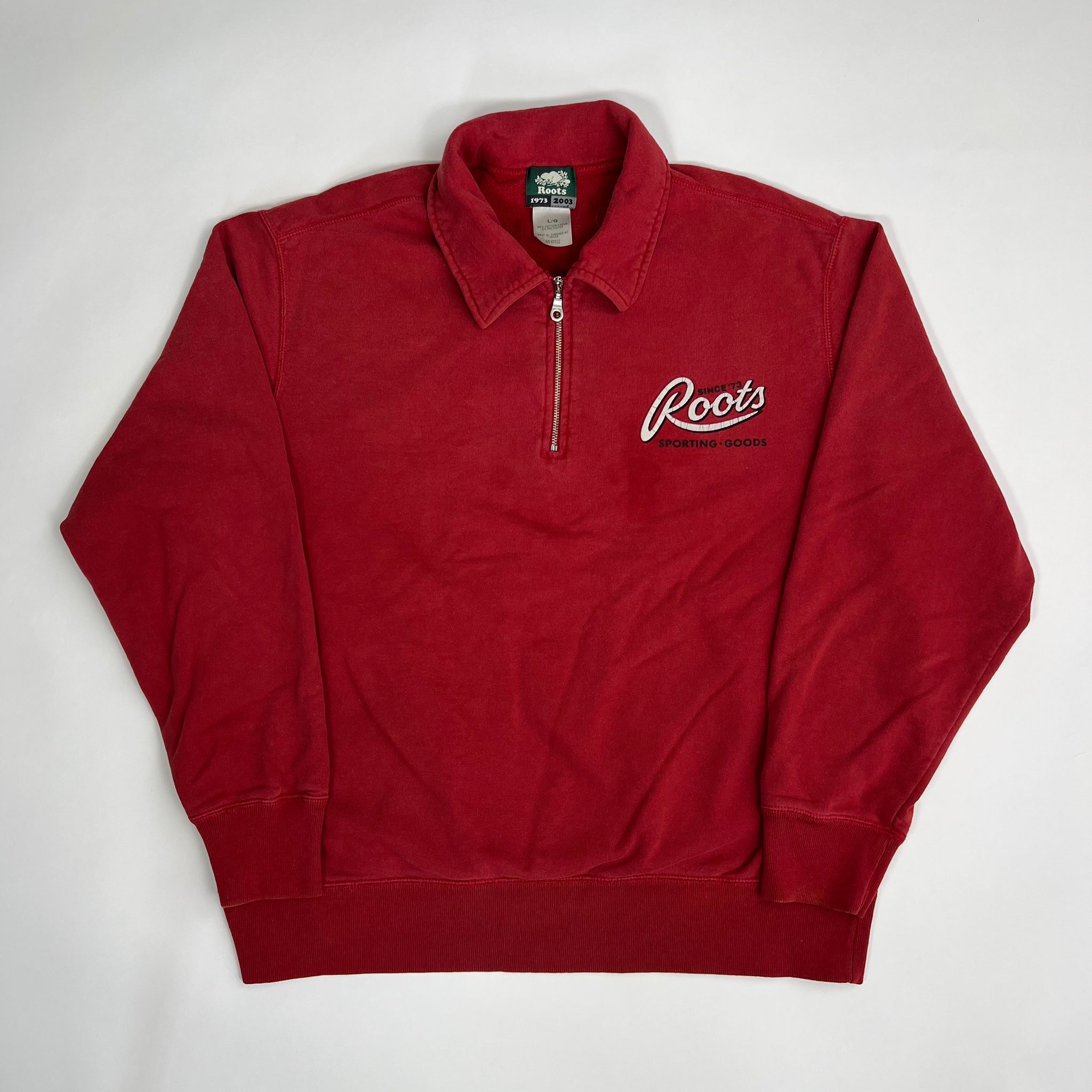 Vintage ‘03 Red Roots Sporting Goods 1/4 Zip Sweater | Rebalance Vintage.