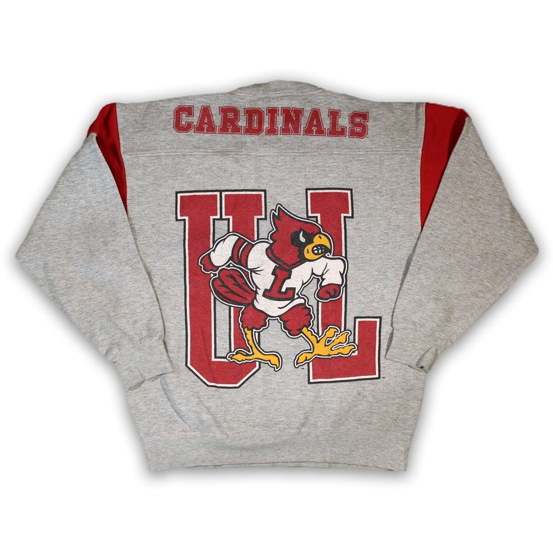 Vintage 90s Grey + Red Louisville Cardinals Graphic Crewneck | Rebalance Vintage.