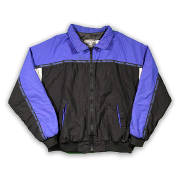 Vintage Black + Blue Burnham Racing Bomber Jacket (L) | Rebalance Vintage.
