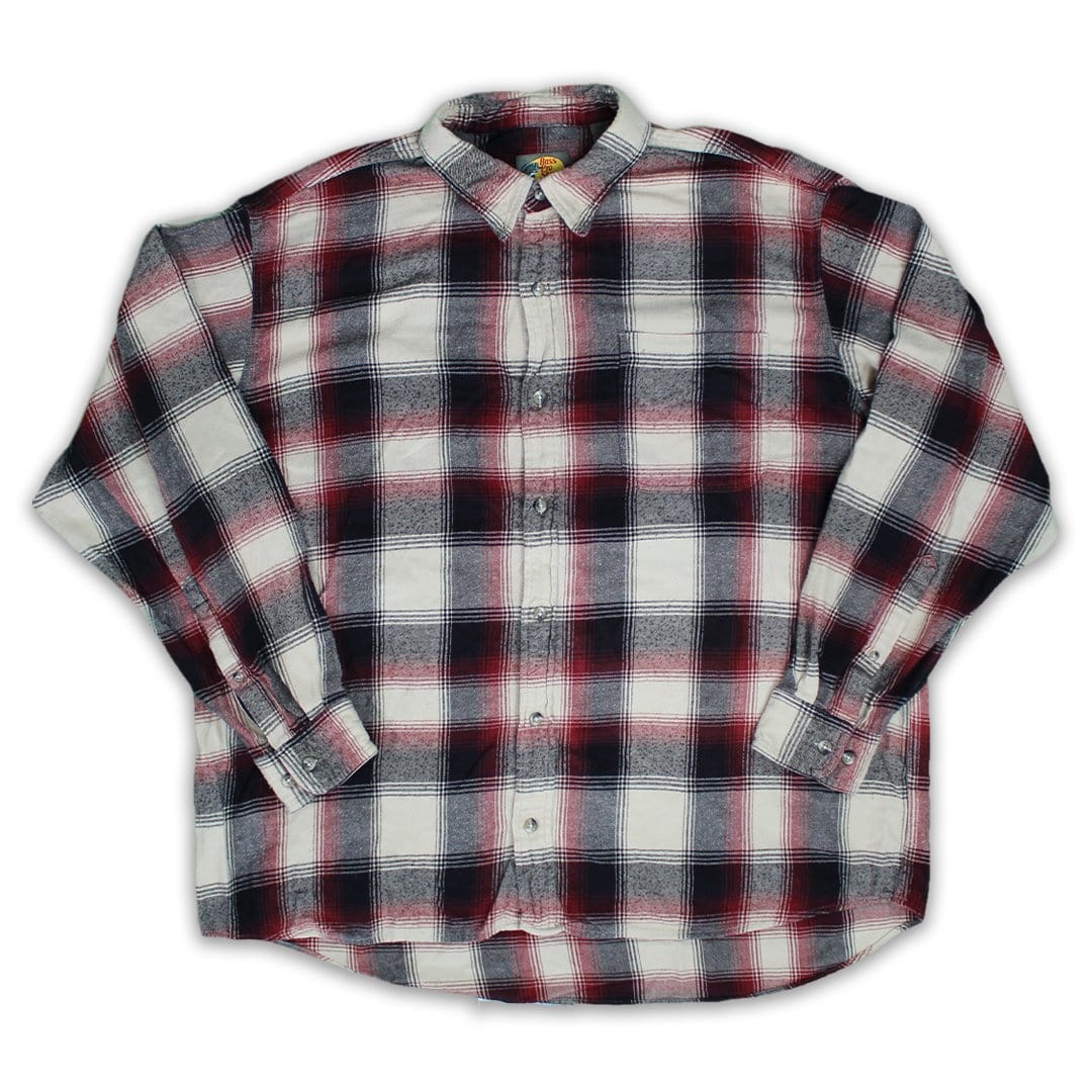 Vintage Beige, Red + Black Bass Pro Plaid Button Up | Rebalance Vintage.