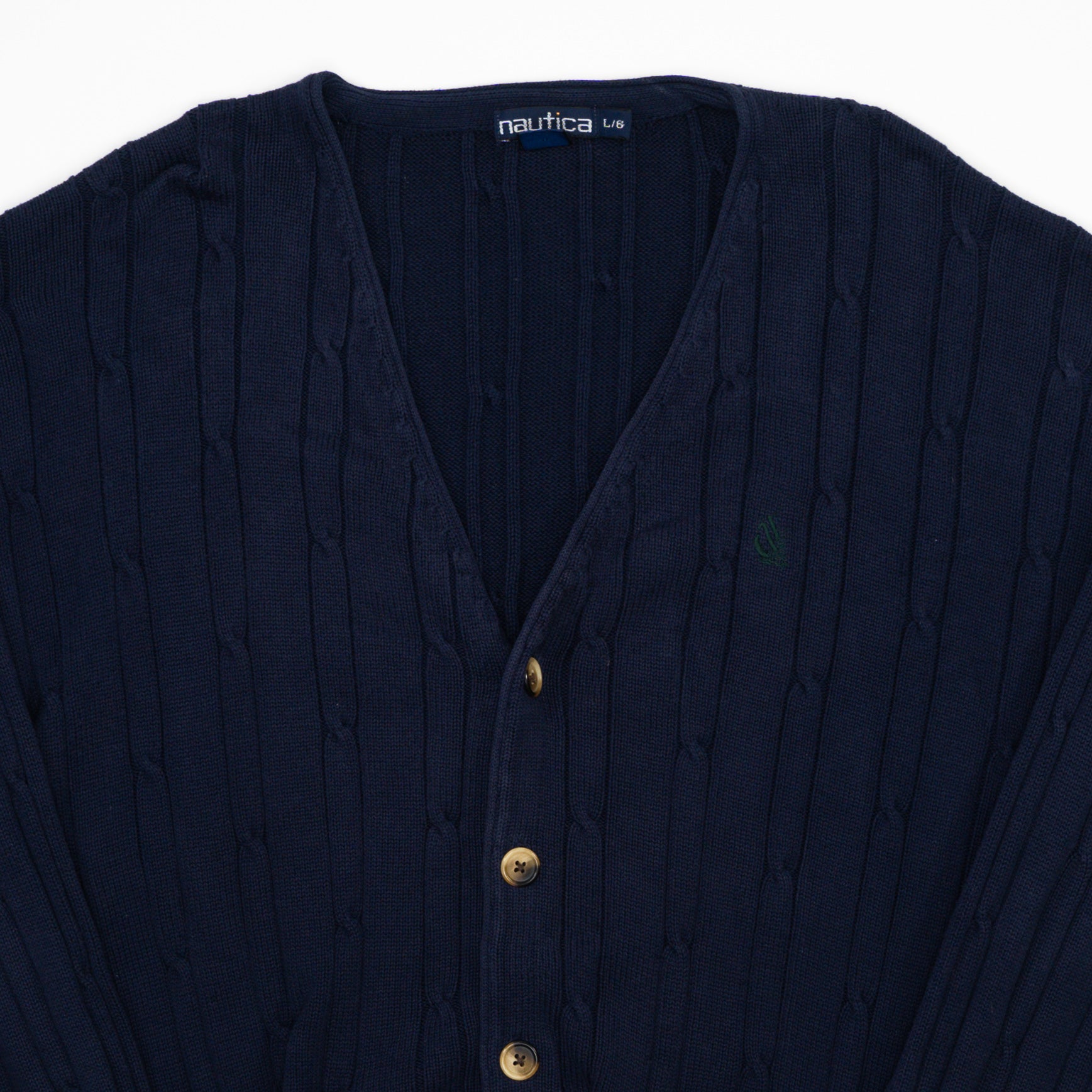 Vintage Navy + Green Nautica Knit Cardigan (L)