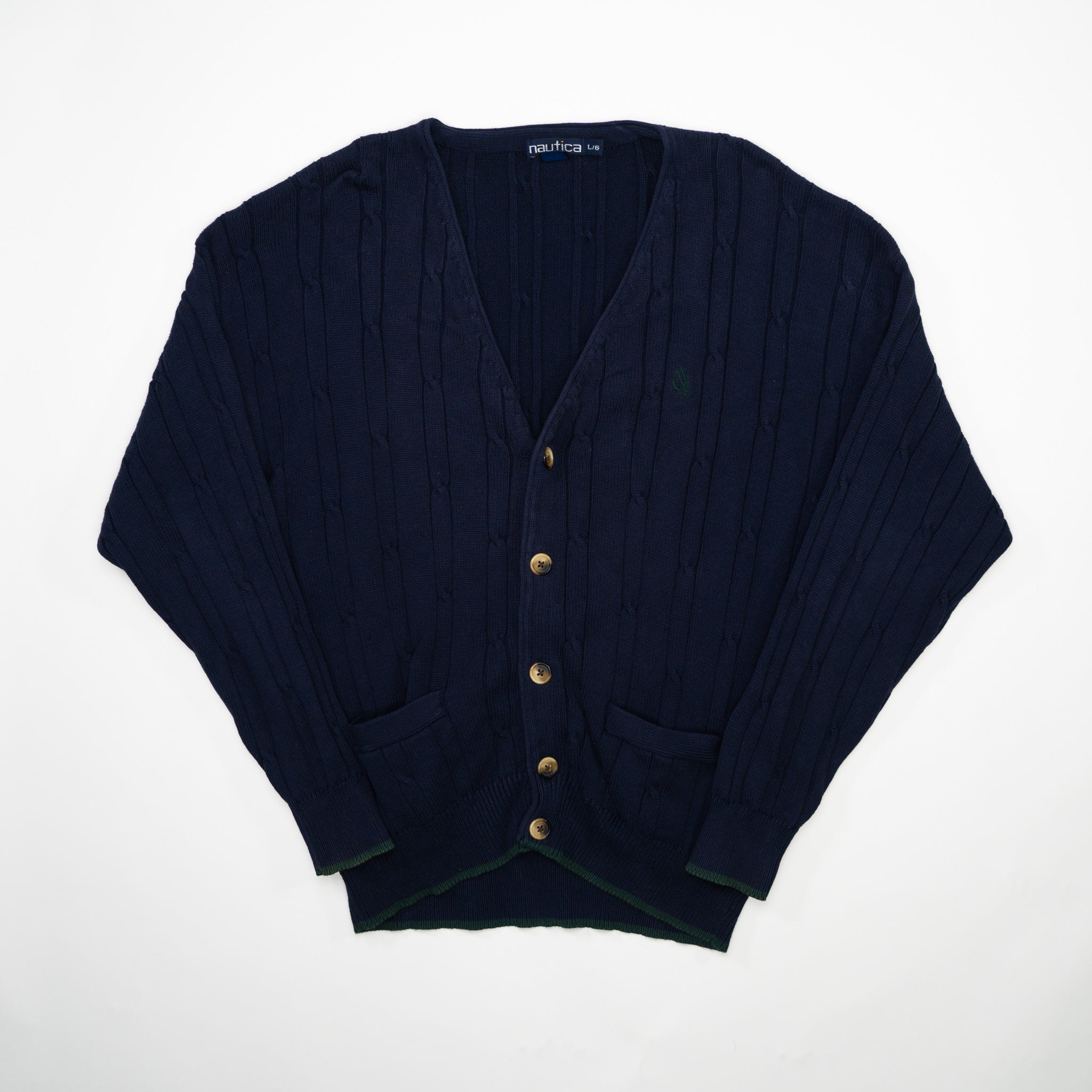 Vintage Navy + Green Nautica Knit Cardigan (L)