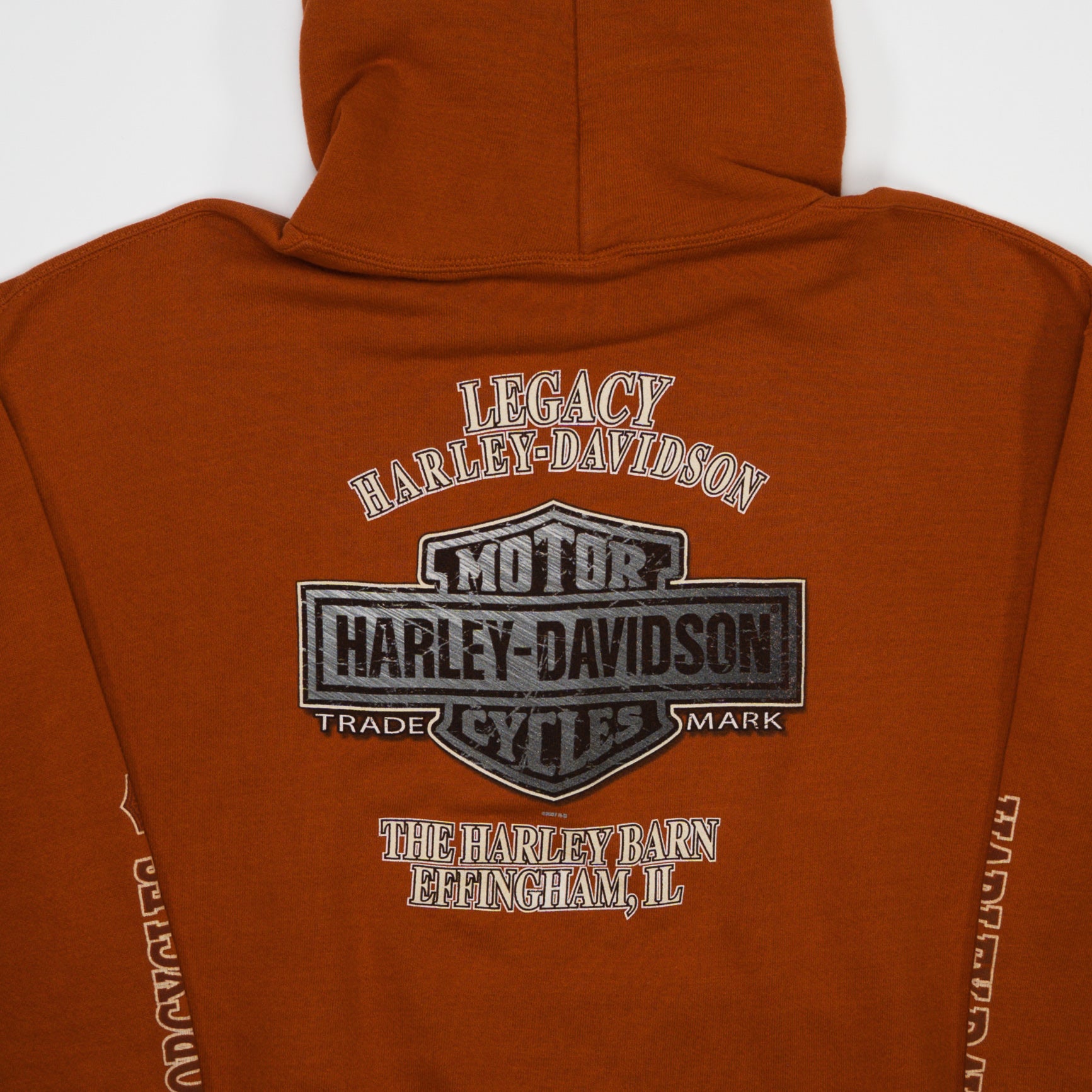Vintage '07 Orange Harley Davidson Effingham IL Hoodie (L)