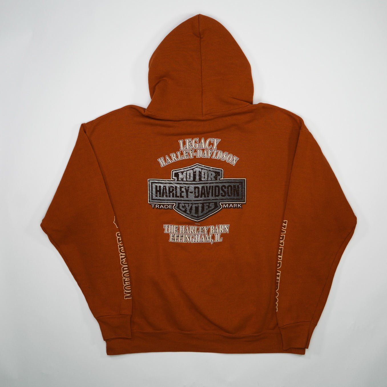 Vintage '07 Orange Harley Davidson Effingham IL Hoodie (L)
