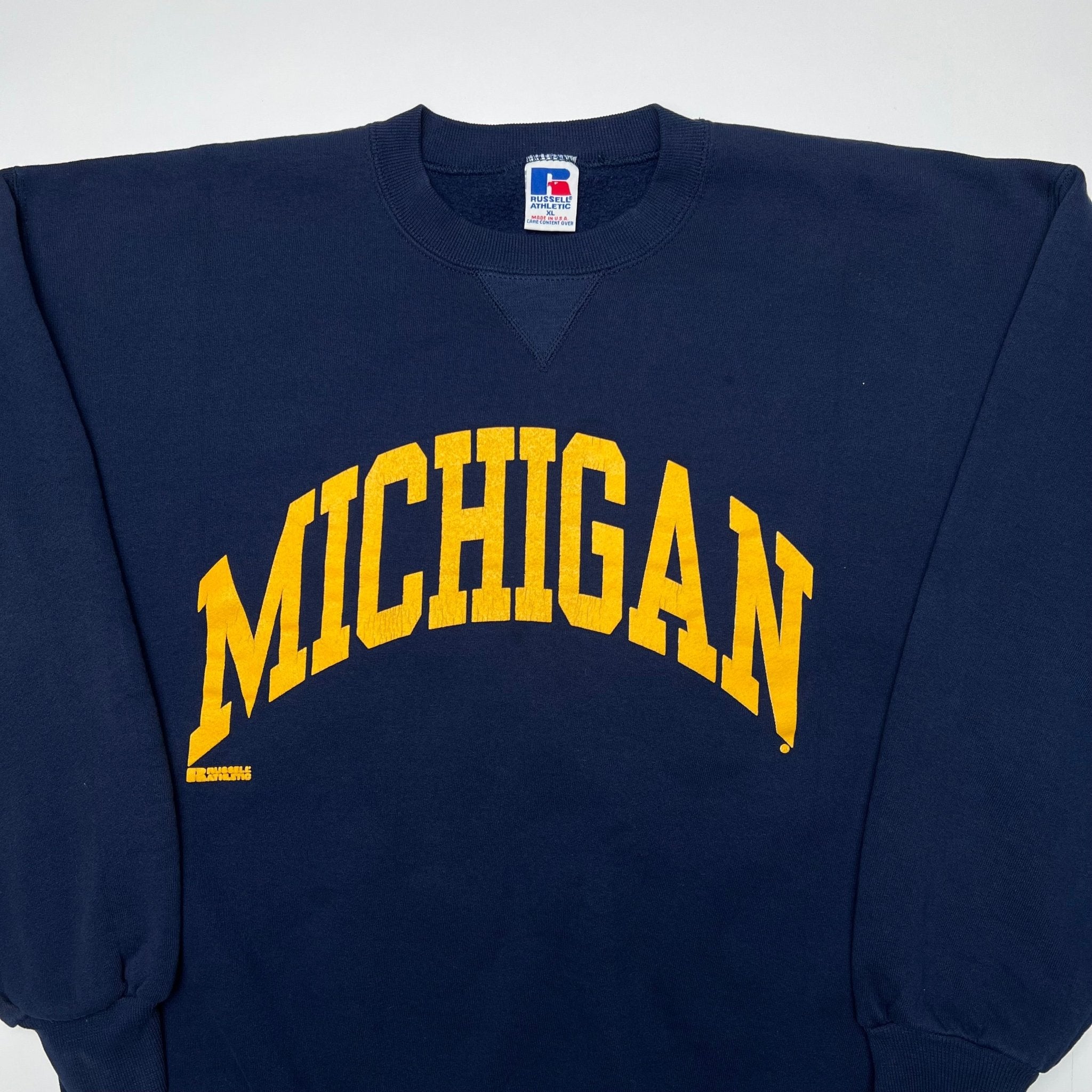 Vintage 90s Blue Michigan x Russell Athletics Crewneck (XL) | Rebalance Vintage.