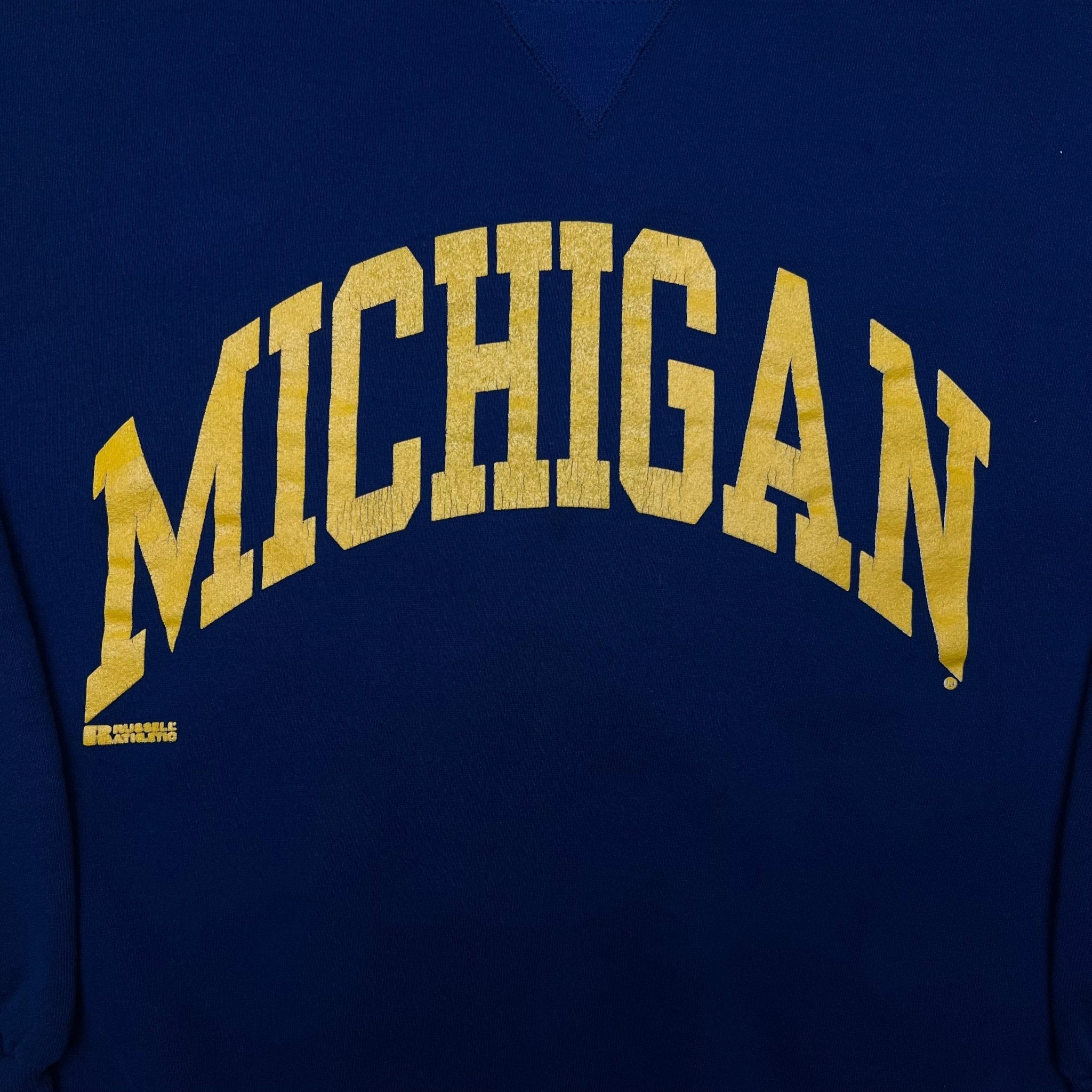 Vintage 90s Blue Michigan x Russell Athletics Crewneck (XL) | Rebalance Vintage.