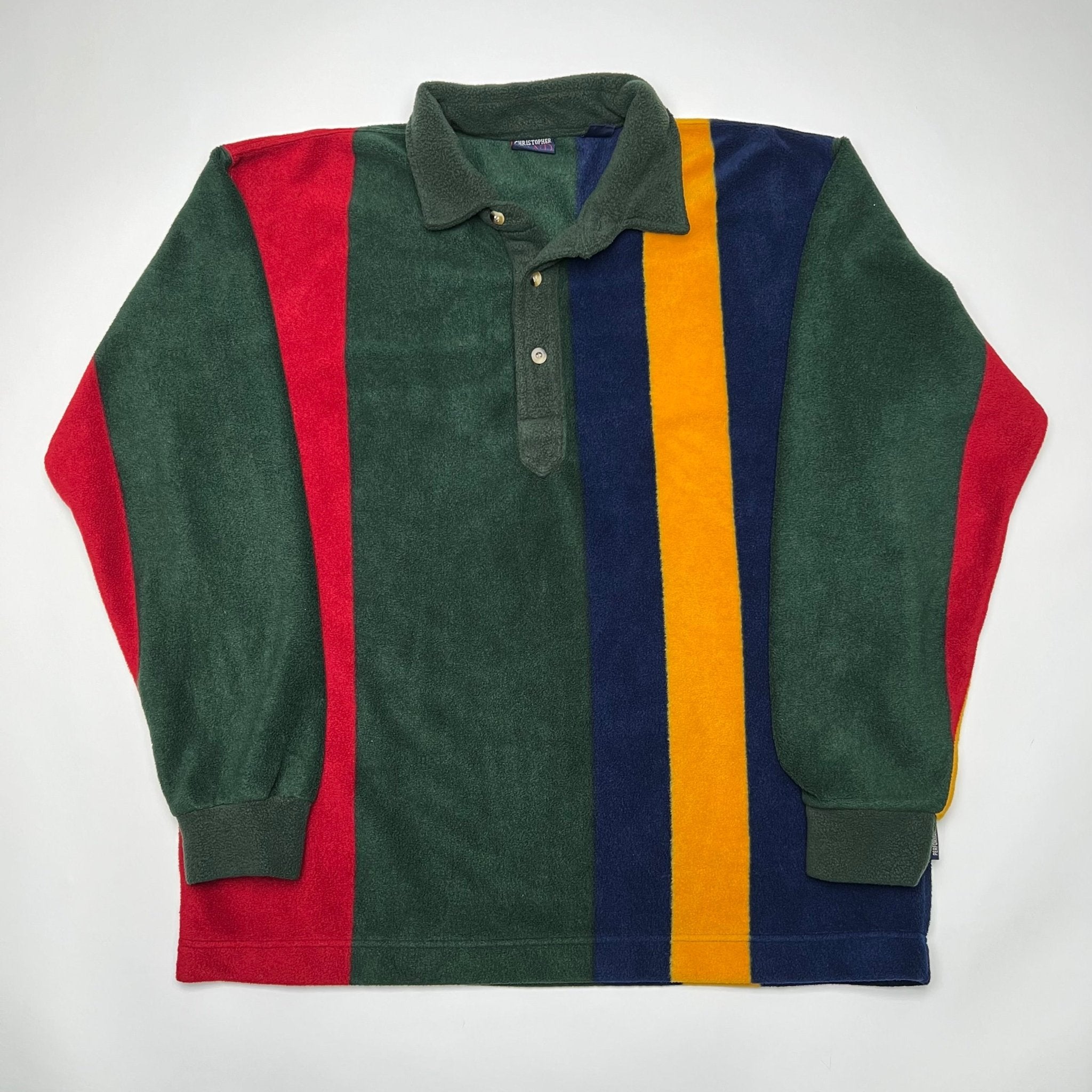 Vintage 90s Retro Striped Fleece 1/4 Button Sweater (XL) | Rebalance Vintage.