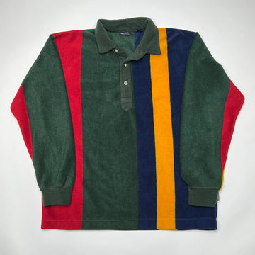 Vintage 90s Retro Striped Fleece 1/4 Button Sweater (XL) | Rebalance Vintage.