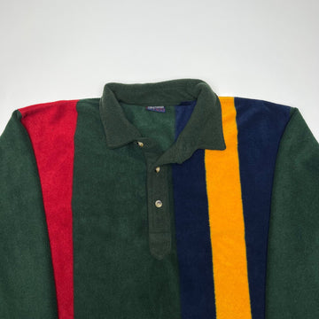 Vintage 90s Retro Striped Fleece 1/4 Button Sweater (XL) | Rebalance Vintage.