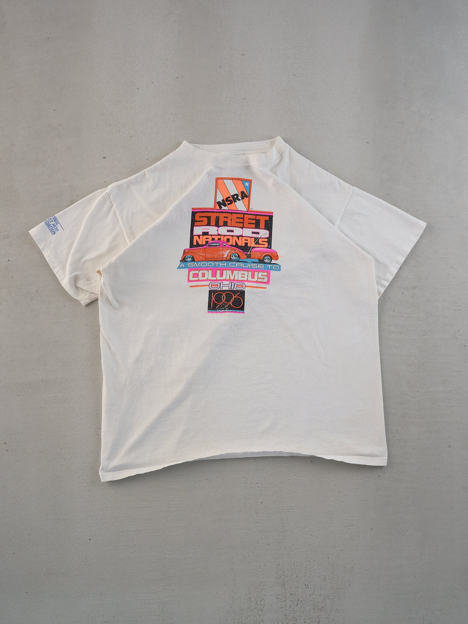 Vintage 96' White Single Stitched NSRA Street Rod Nationals Ohio Graphic Tee (L)