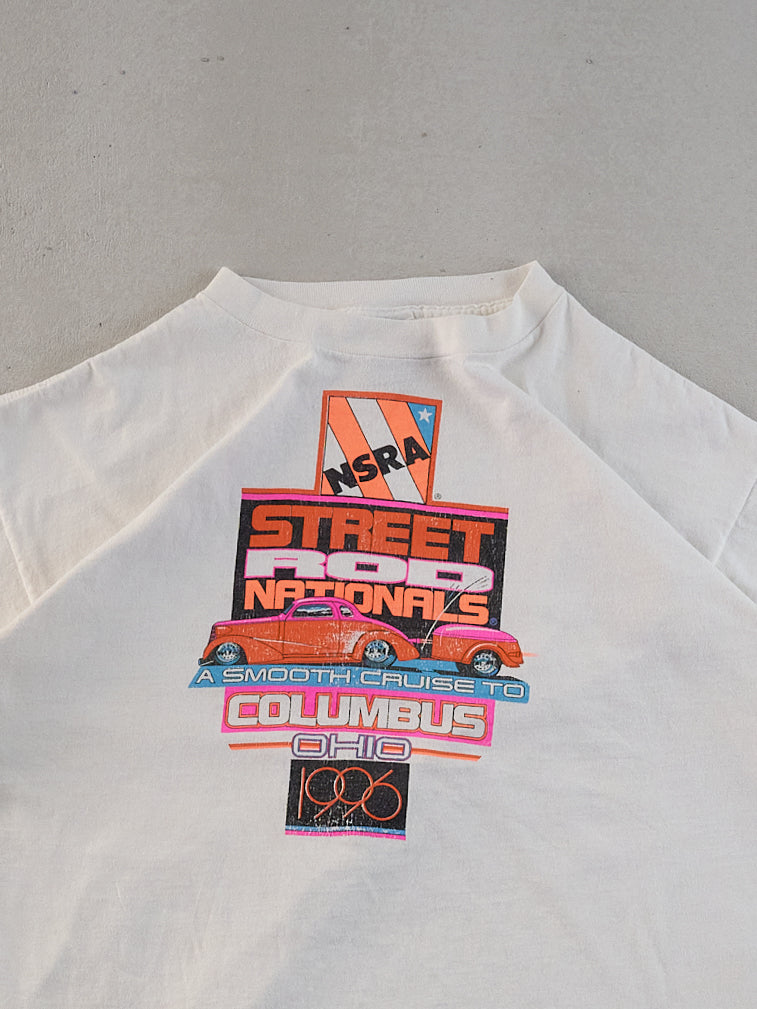 Vintage 96' White Single Stitched NSRA Street Rod Nationals Ohio Graphic Tee (L)