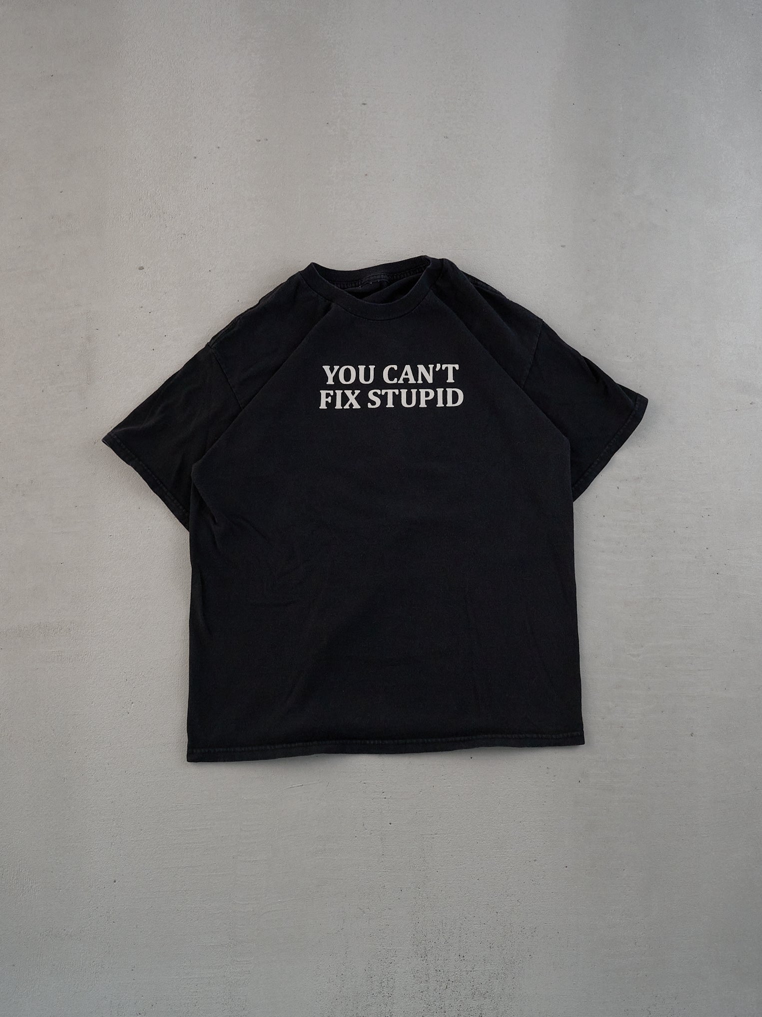 Vintage 90s Washed Black You Can't Fix Stupid Tee (M)