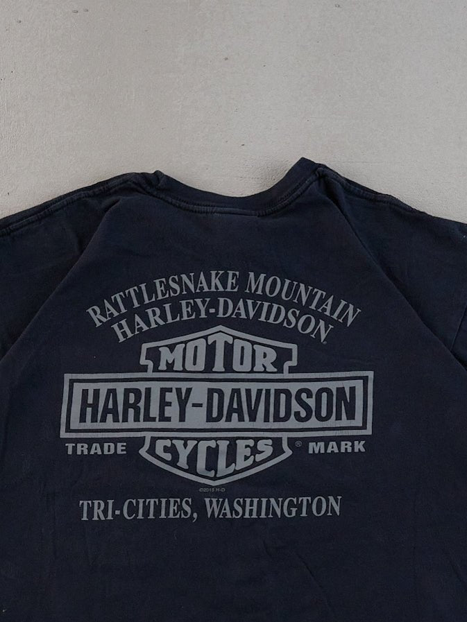 Vintage Y2k Washed Black Harley Davidson Rattlesnake Moutain Graphic Tee (M)