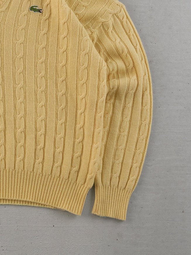 Vintage 80s Yellow Lacoste Patterned Knit Vneck Sweater (M)