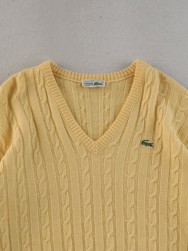 Vintage 80s Yellow Lacoste Patterned Knit Vneck Sweater (M)