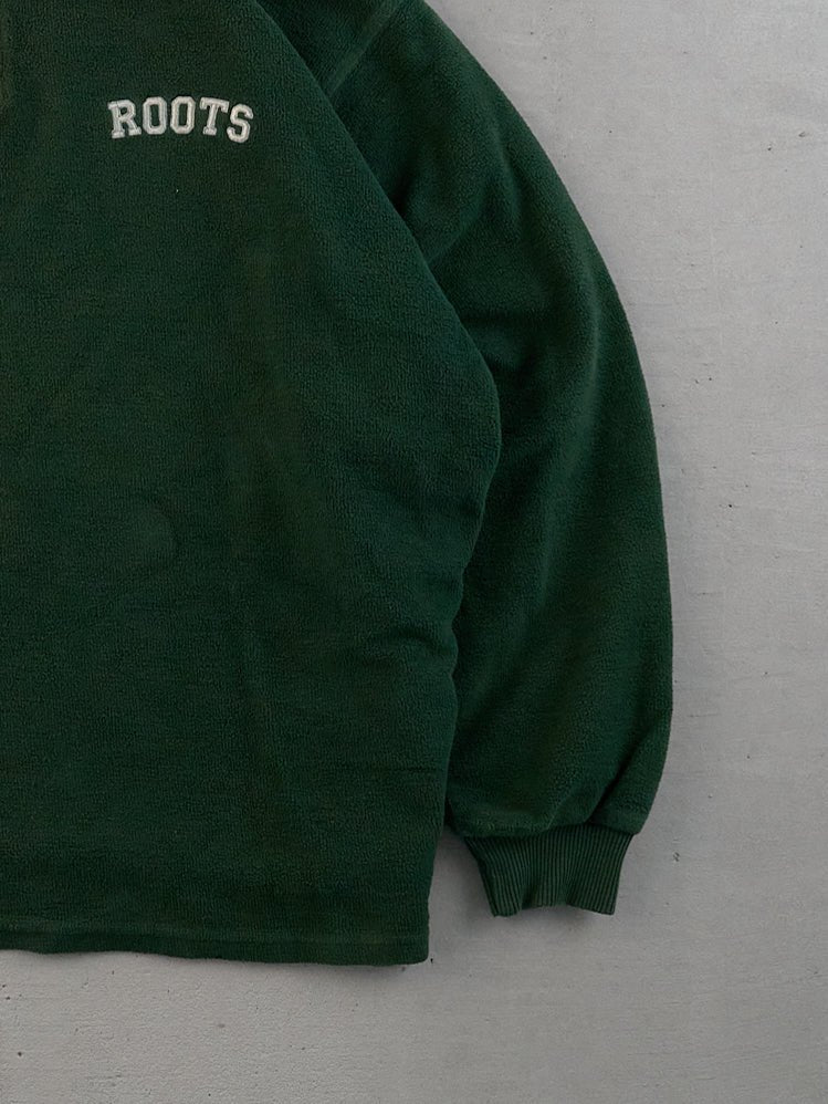 Vintage 90s Washed Pine Green Roots Collared 1/4 Crewneck (L)