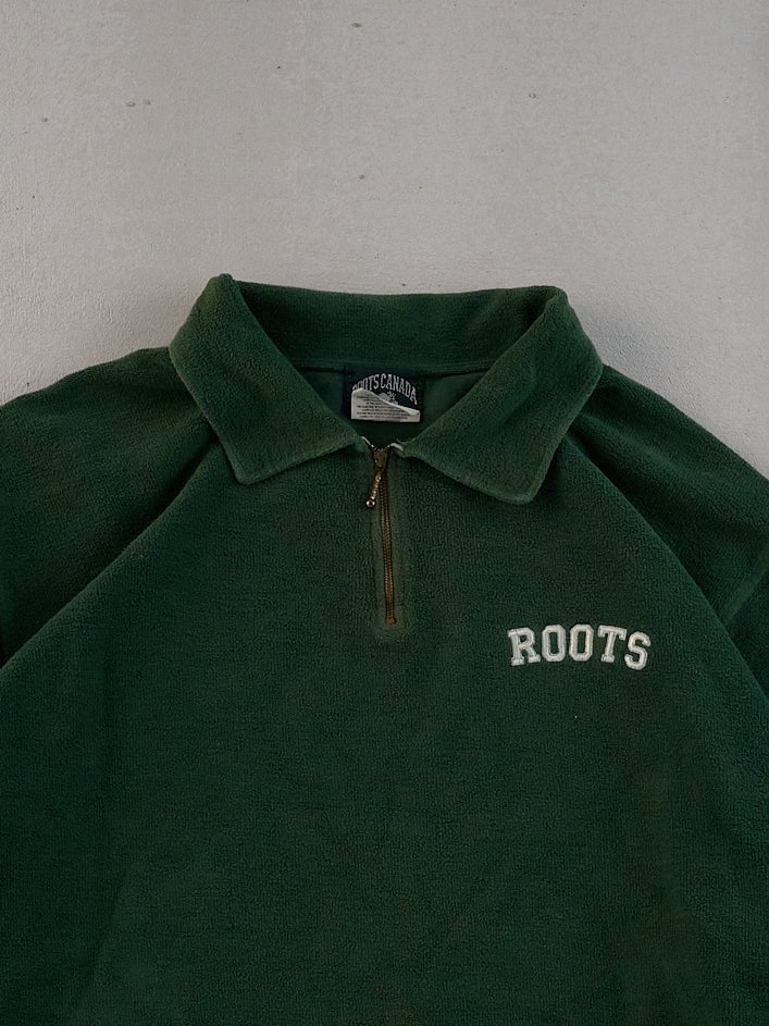 Vintage 90s Washed Pine Green Roots Collared 1/4 Crewneck (L)