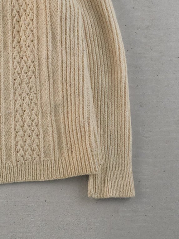 Vintage 90s Beige British Wool Collection Cable Knit Wool Sweater (M)
