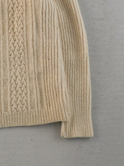 Vintage 90s Beige British Wool Collection Cable Knit Wool Sweater (M)