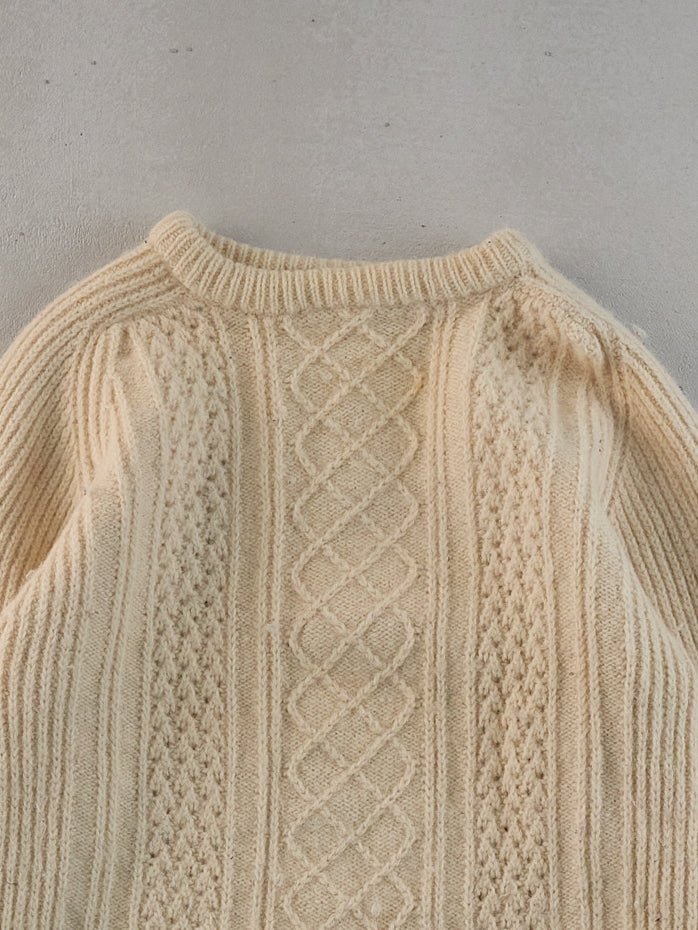 Vintage 90s Beige British Wool Collection Cable Knit Wool Sweater (M)