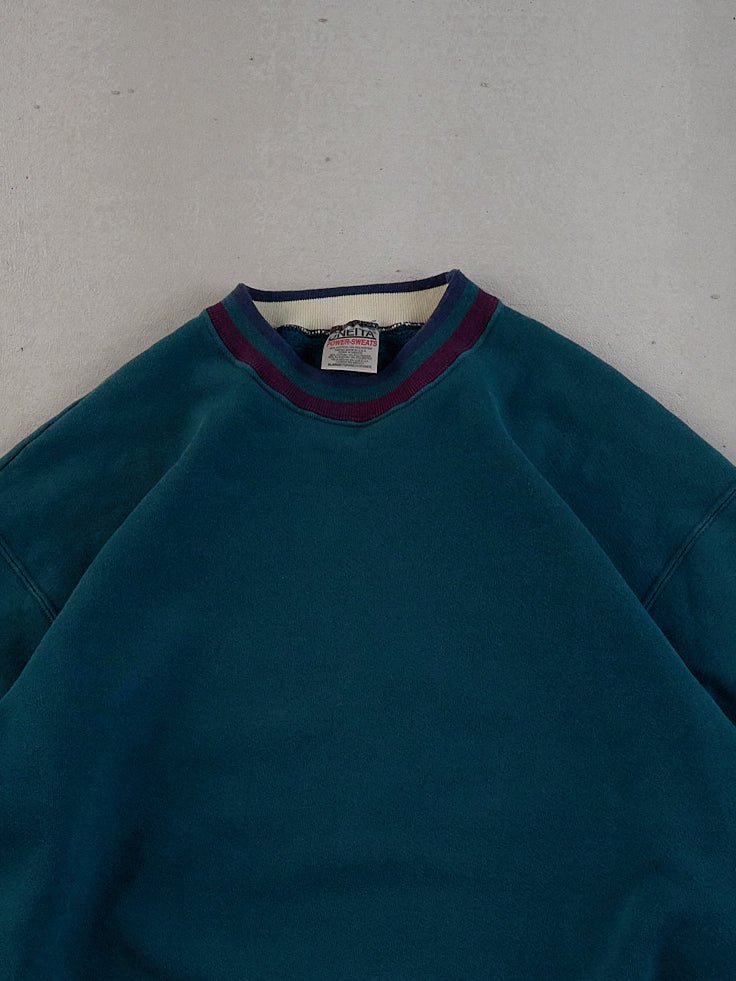 Vintage 90s Dark Teal Power Sweats Blank Crewneck (L)