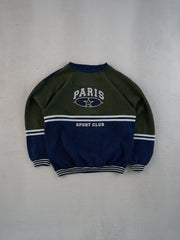 Vintage 90s Green and Blue Paris Sports Club Crewneck (M)