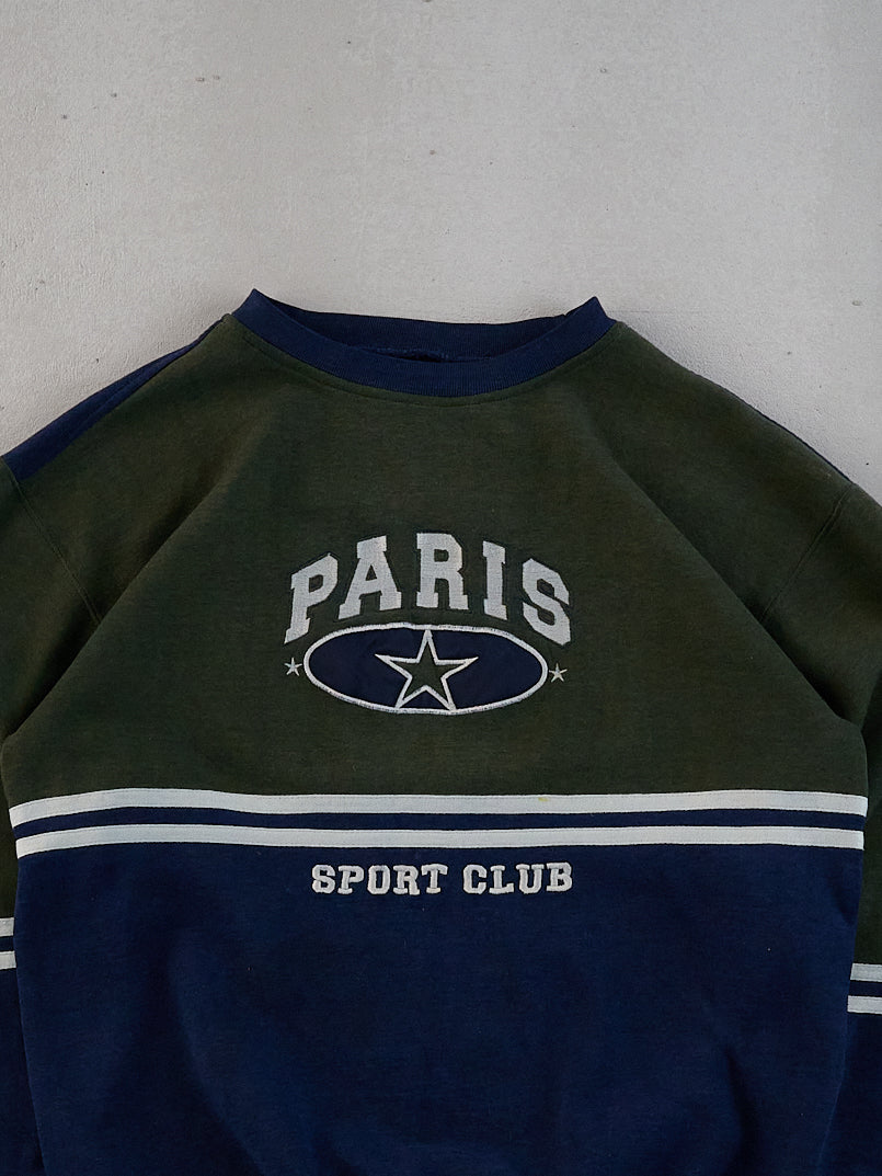 Vintage 90s Green and Blue Paris Sports Club Crewneck (M)