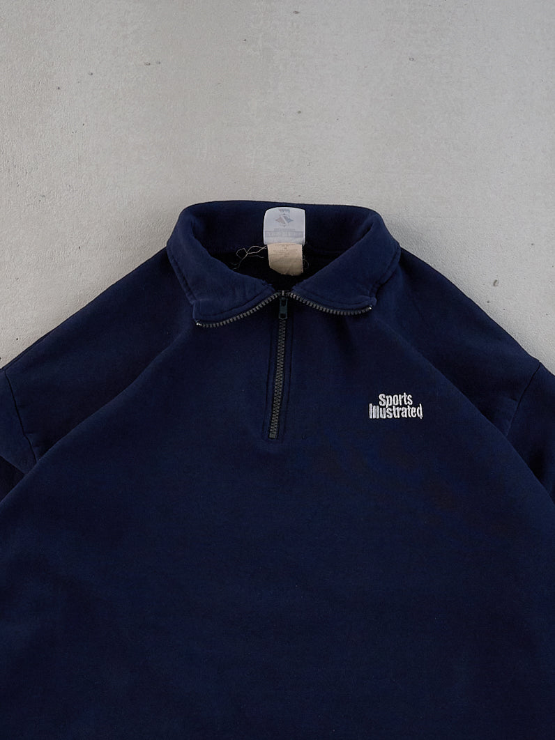 Vintage Navy Blue Sports Illstrated Collared 1/4 Zip Crewneck (L)