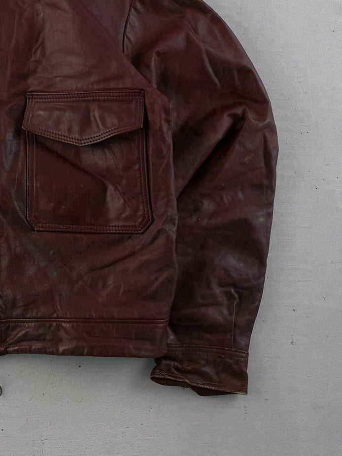 Vintage 90s Maroon Uniforms Unlimited Collared Leather Jacket (M)