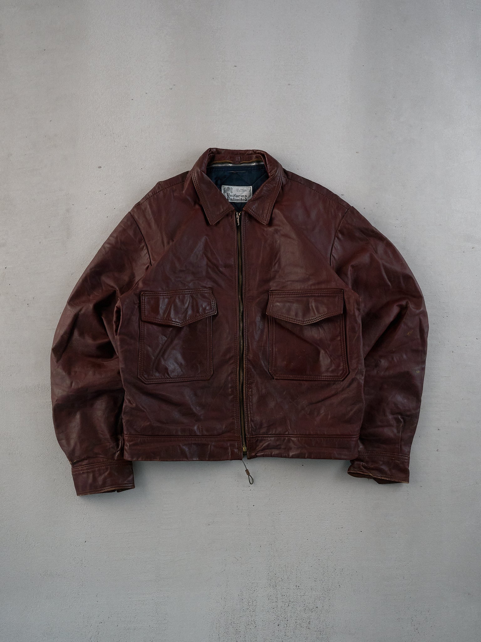 Vintage 90s Maroon Uniforms Unlimited Collared Leather Jacket (M)
