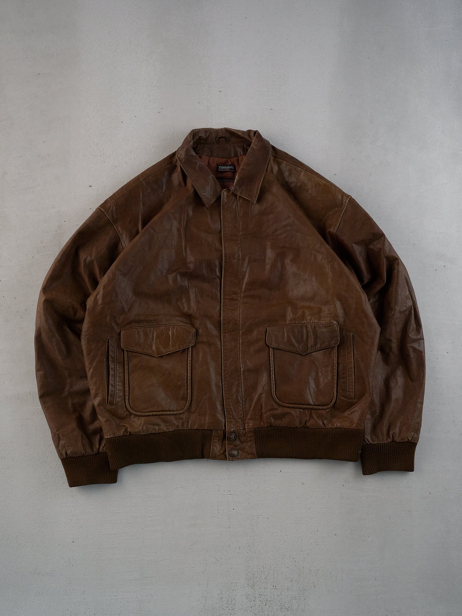 Vintage 90s Brown Adventure Bound Collared Leather Jacket (XL)