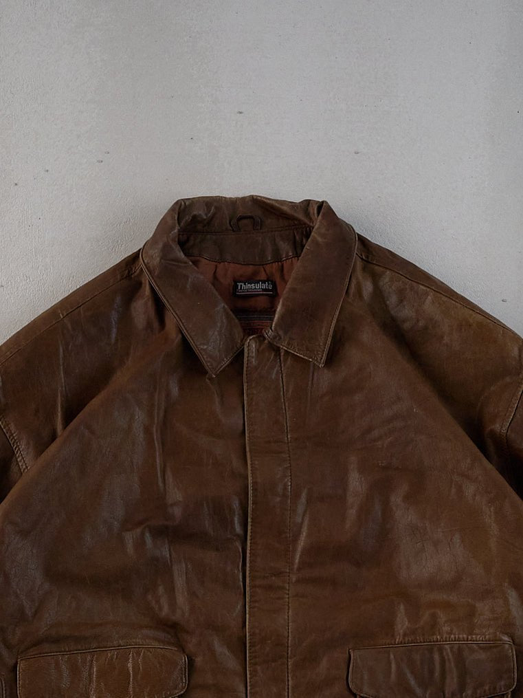 Vintage 90s Brown Adventure Bound Collared Leather Jacket (XL)