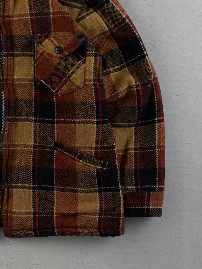 Vintage 90s Brown and Beige Plaid Collared Zip Up (M)