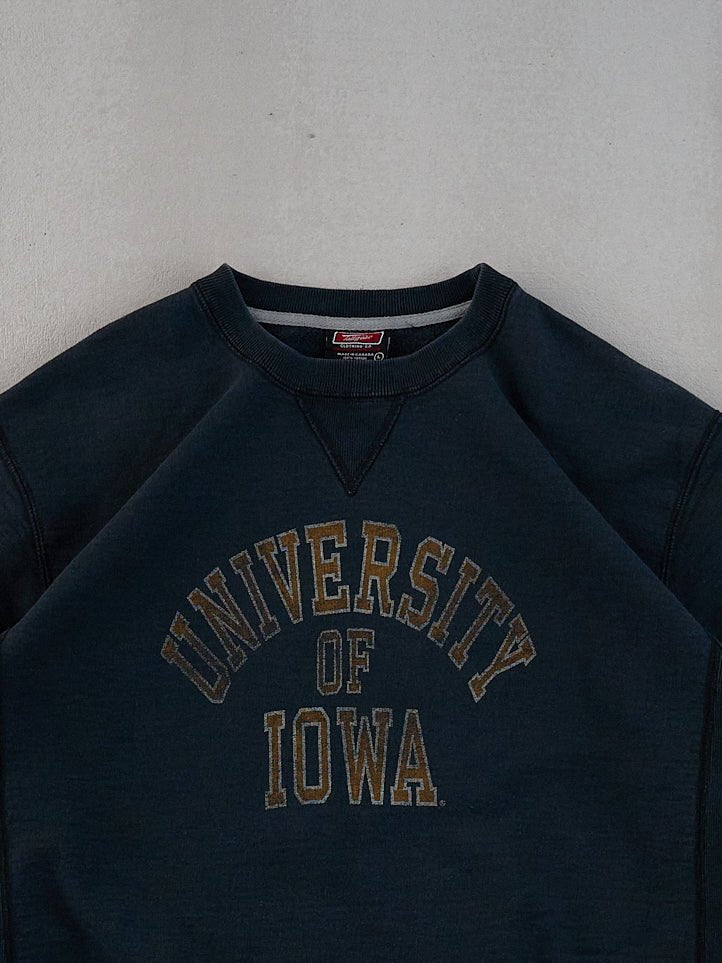 Vintage 90s Washed Black University Of Iowa Crewneck (L)