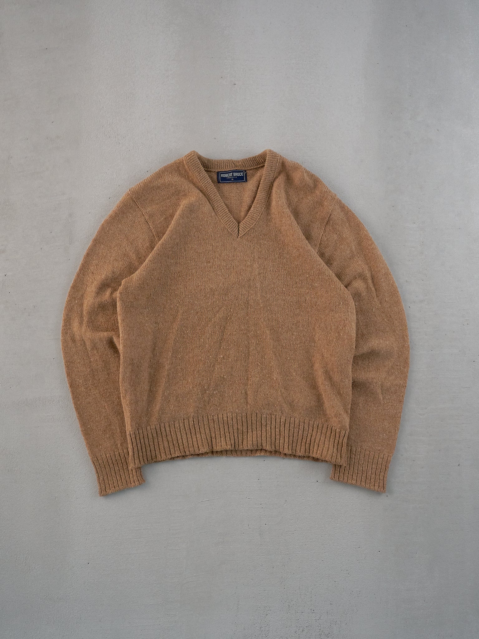 Vintage Light Brown Robert Bruce Knit Vneck Sweater (S)