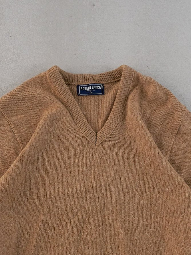 Vintage Light Brown Robert Bruce Knit Vneck Sweater (S)