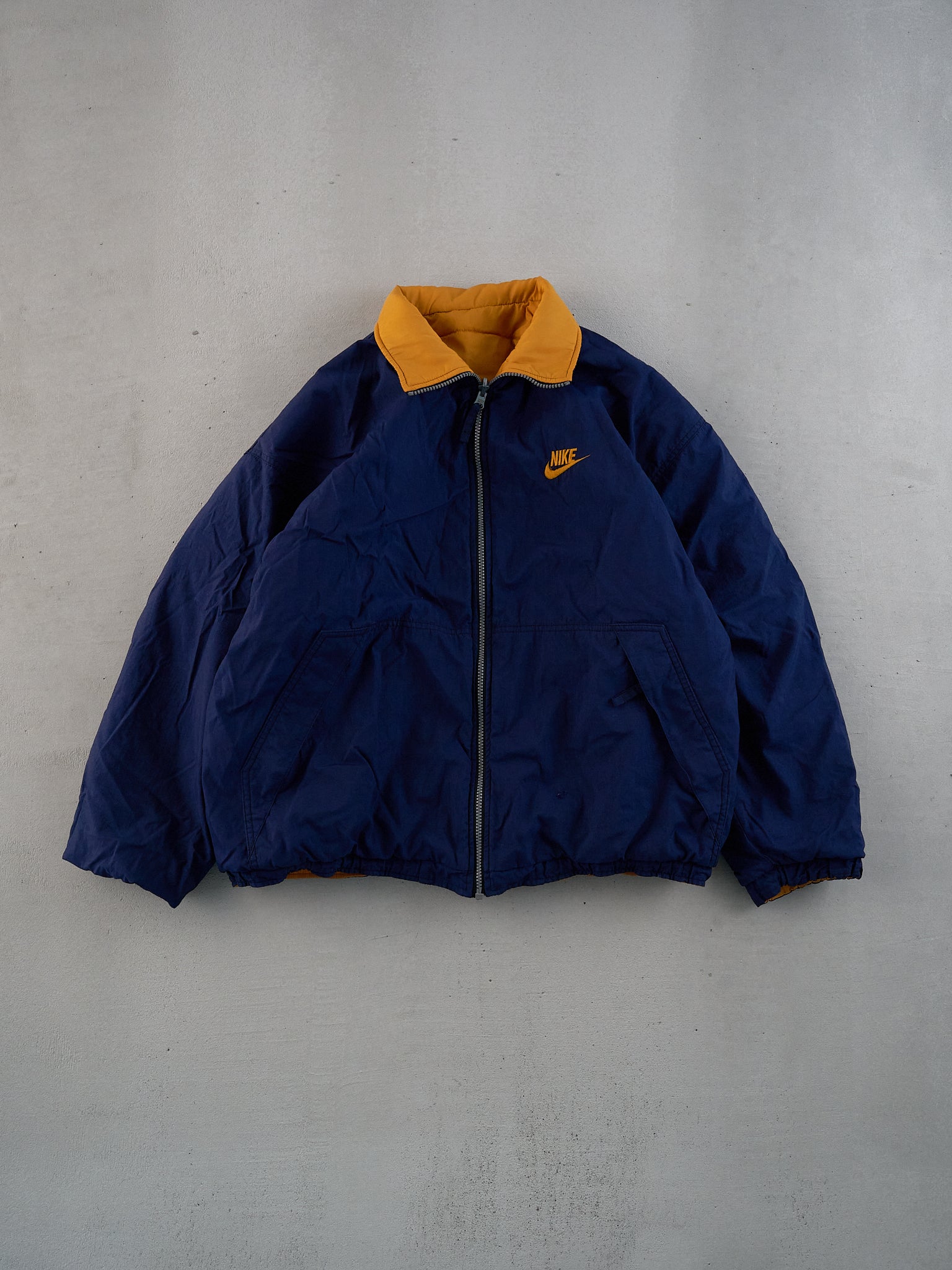 Vintage 90s Navy Blue and Yellow Collared Jacket (M/L)