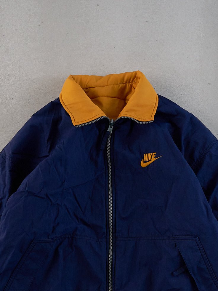 Vintage 90s Navy Blue and Yellow Collared Jacket (M/L)