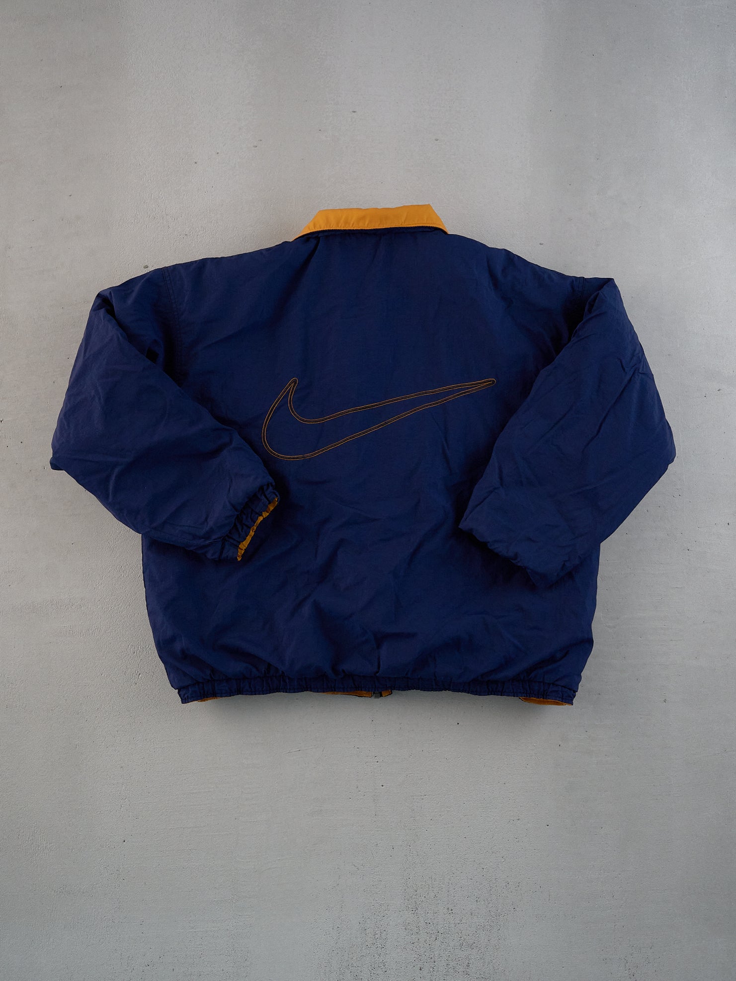 Vintage 90s Navy Blue and Yellow Collared Jacket (M/L)