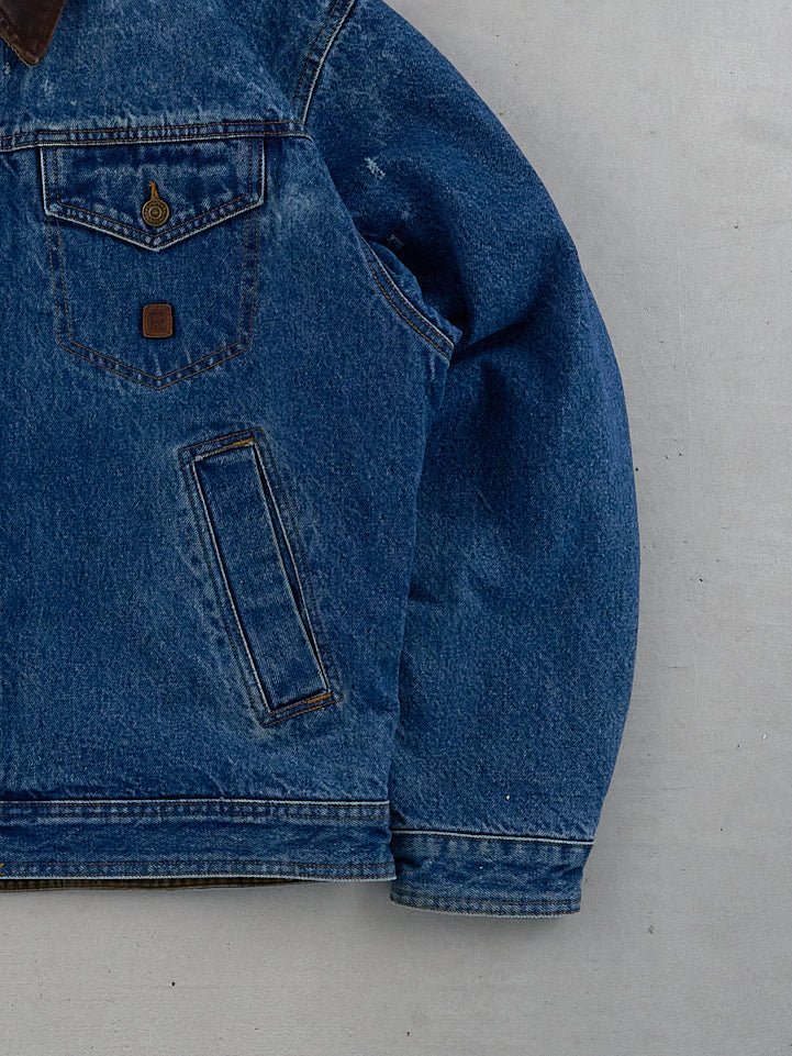 Vintage 90s Dark Blue Chaps by Ralph Lauren Blanket Lined Collared Denim Jacket (L)