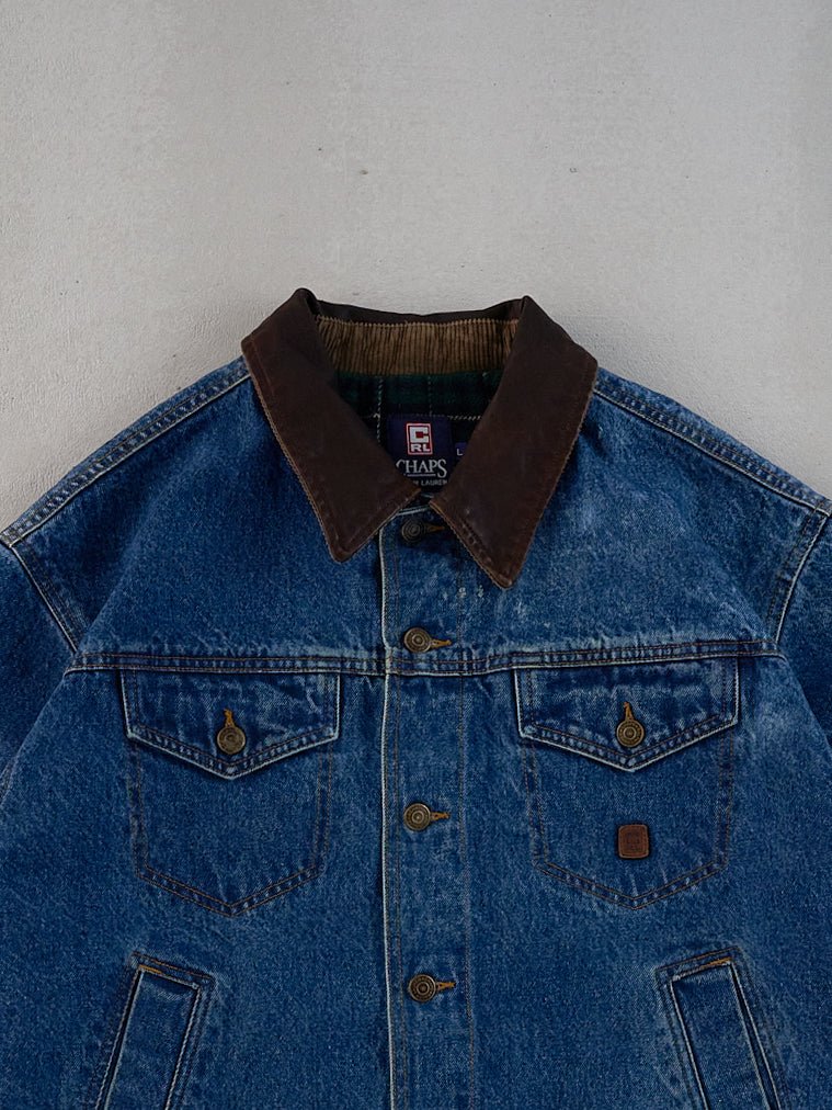 Vintage 90s Dark Blue Chaps by Ralph Lauren Blanket Lined Collared Denim Jacket (L)