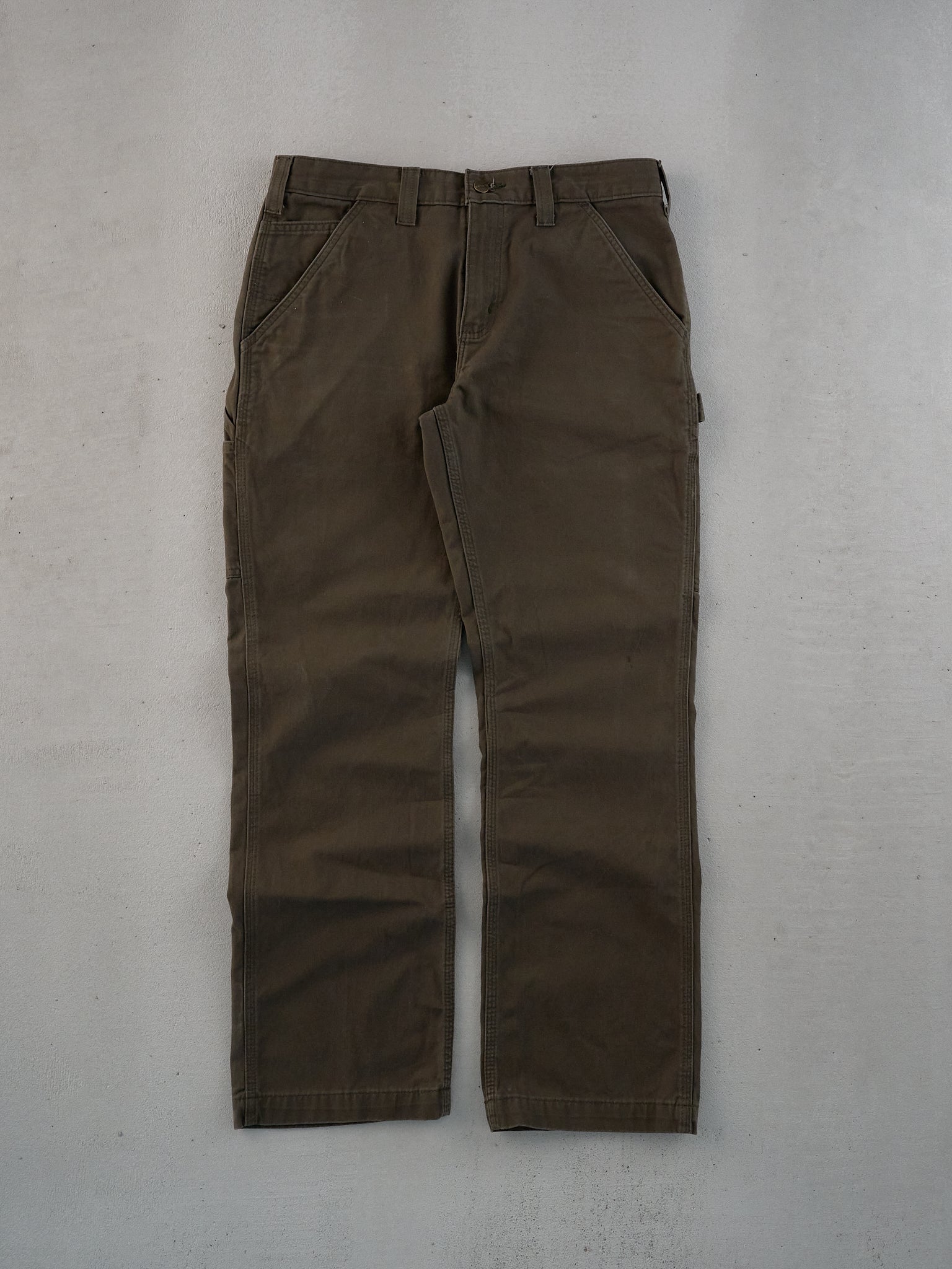 Vintage 90s Faded Dark Brown Carhartt Dungeree Carpenter Pants  (32x30)