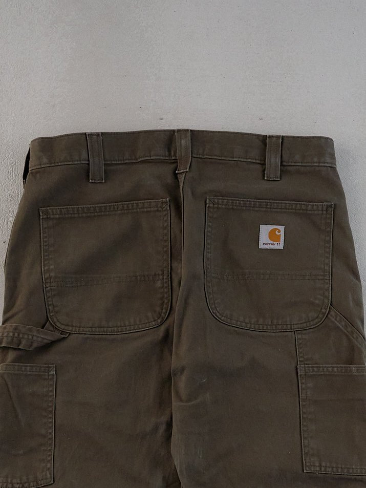 Vintage 90s Faded Dark Brown Carhartt Dungeree Carpenter Pants  (32x30)