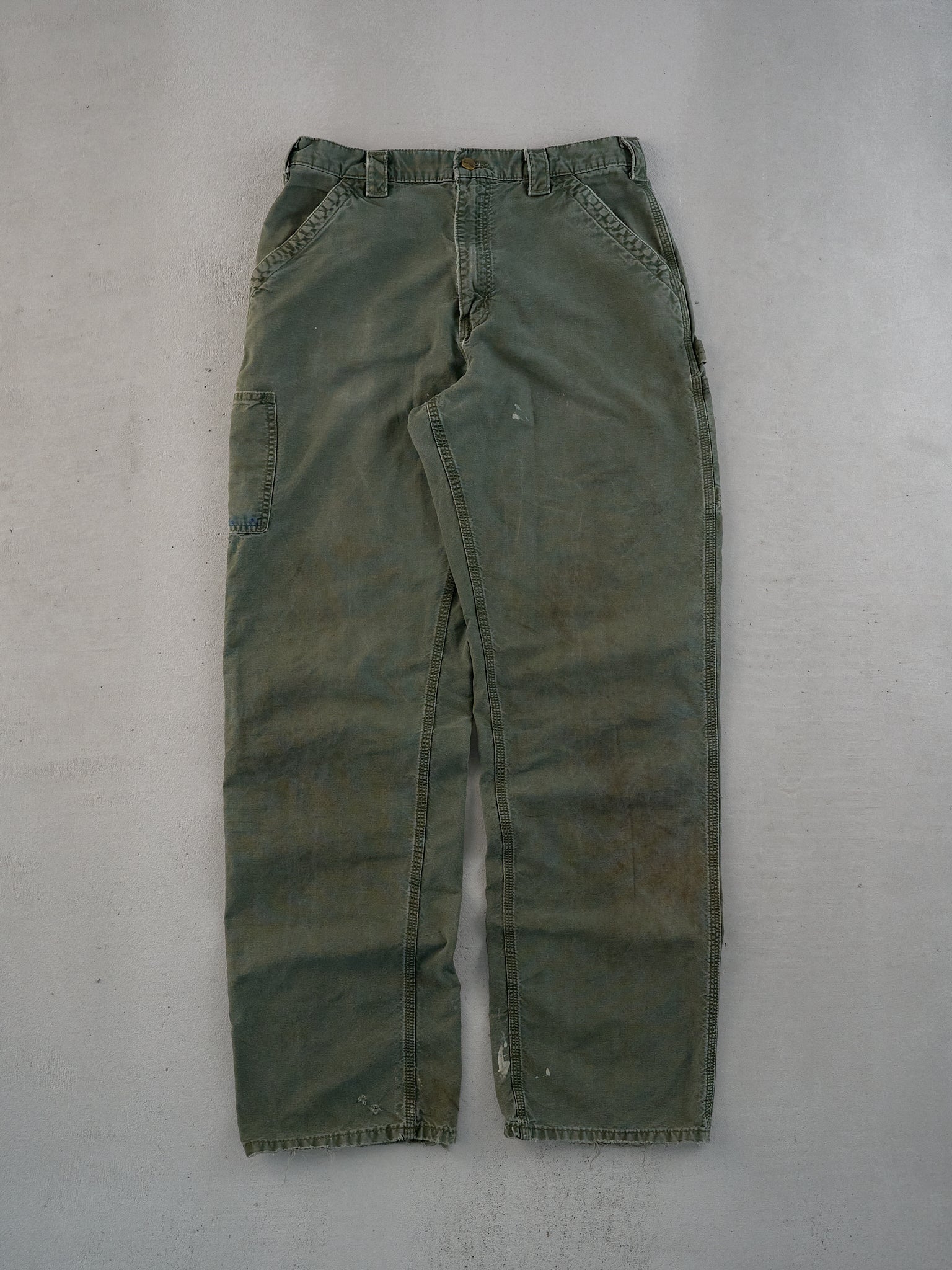 Vintage 90s Sage Green Carhartt Dungeree Carpenter Pants (32x34)