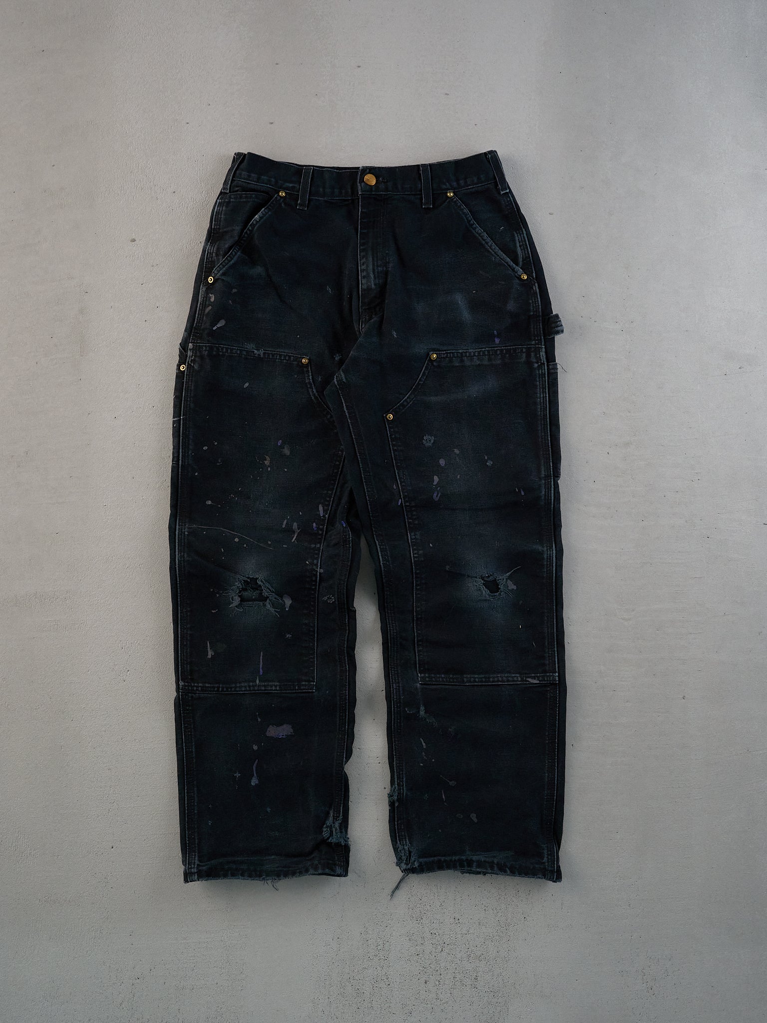 Vintage 90s Faded Black Carhartt Double Knee Carpenter Pants (29x29)