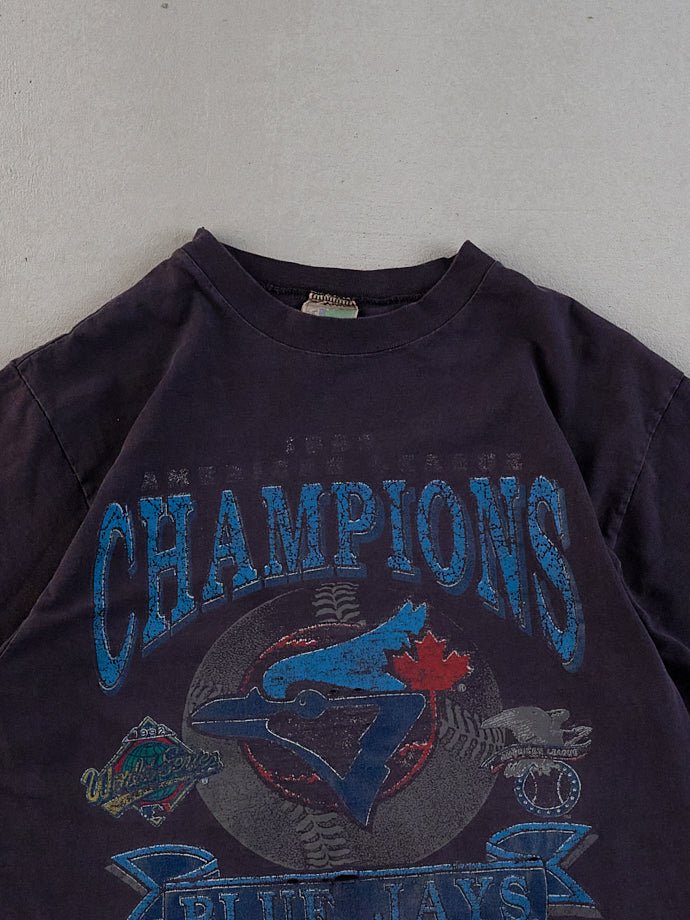 Vintage 92' Washed Black Single Stitched Toronto Blue Jays Champions Graphic Tee (S/M)