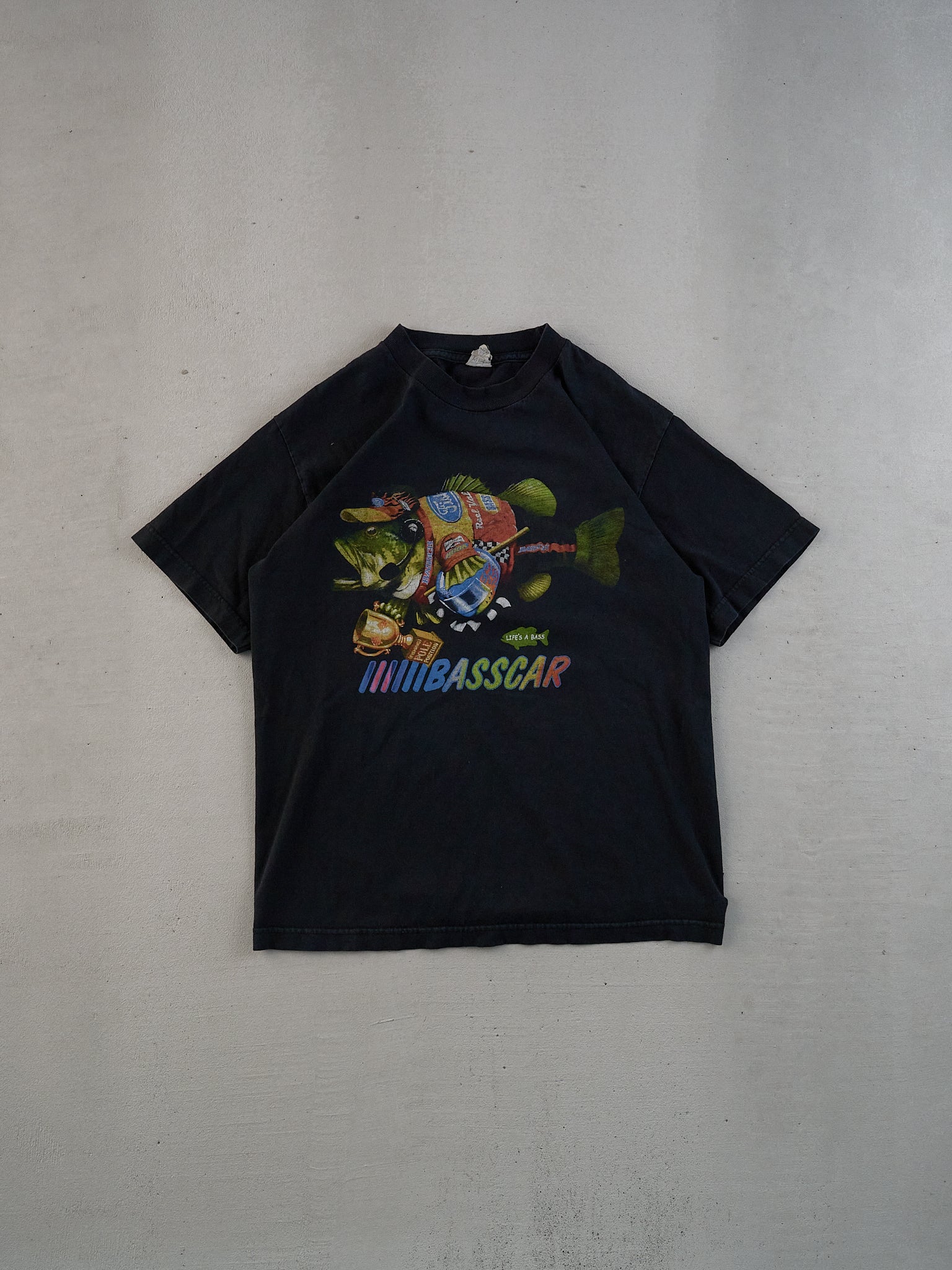 Vintage Y2k Black Basscar Fish Graphic Tee (S)