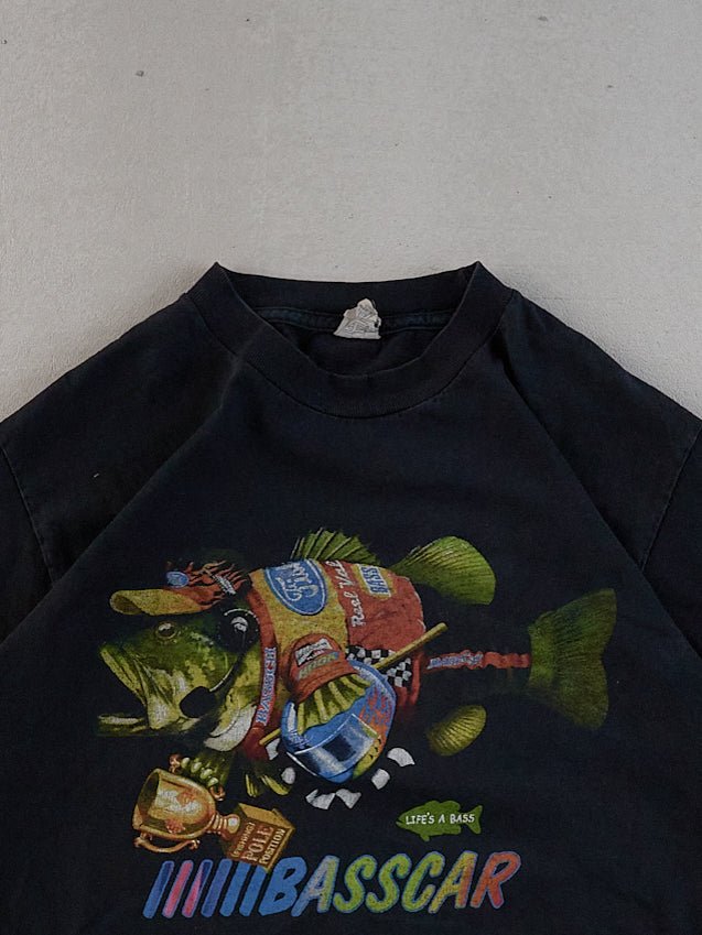 Vintage Y2k Black Basscar Fish Graphic Tee (S)